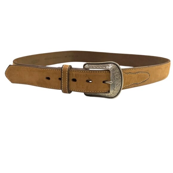 Red River Mens Belt Leather Western Tan Silver Tone Belt Buckle Size 40 Real Men - Picture 7 of 10